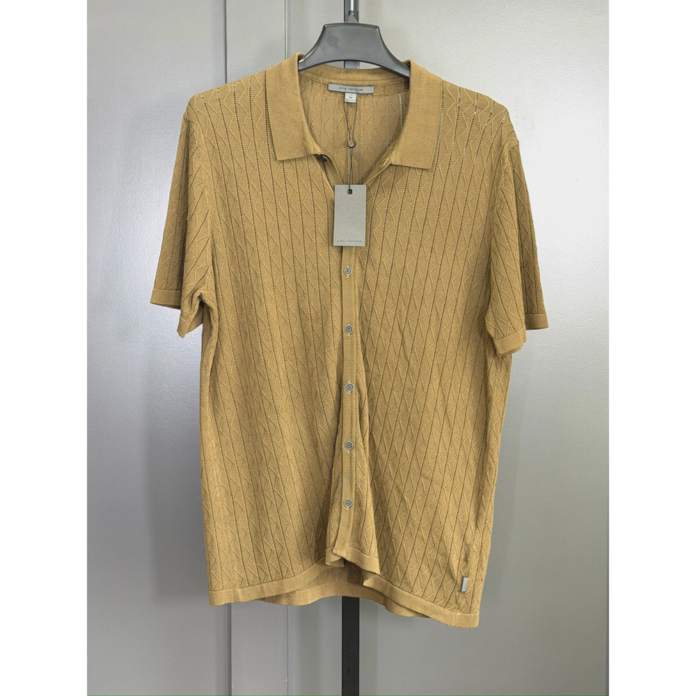 John Varvatos Mushroom Diamond Knit Polo SS Button-Up, $268 MSRP